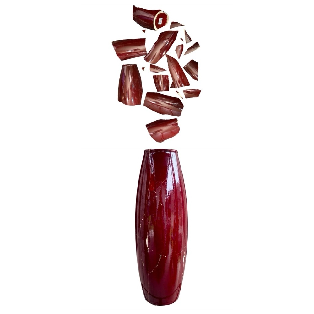 Kintsugi Vase 20“ Oxblood Torpedo German Gold Crack Art Growth Anniversary Gift